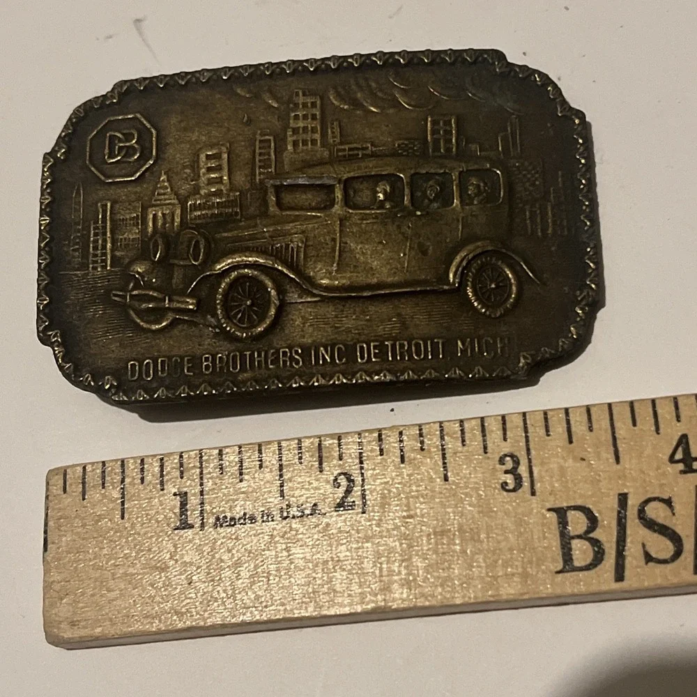 Vintage Dodge Brothers Inc Antique Car Brass Belt Buckle 1970s Detroit Mich G-36